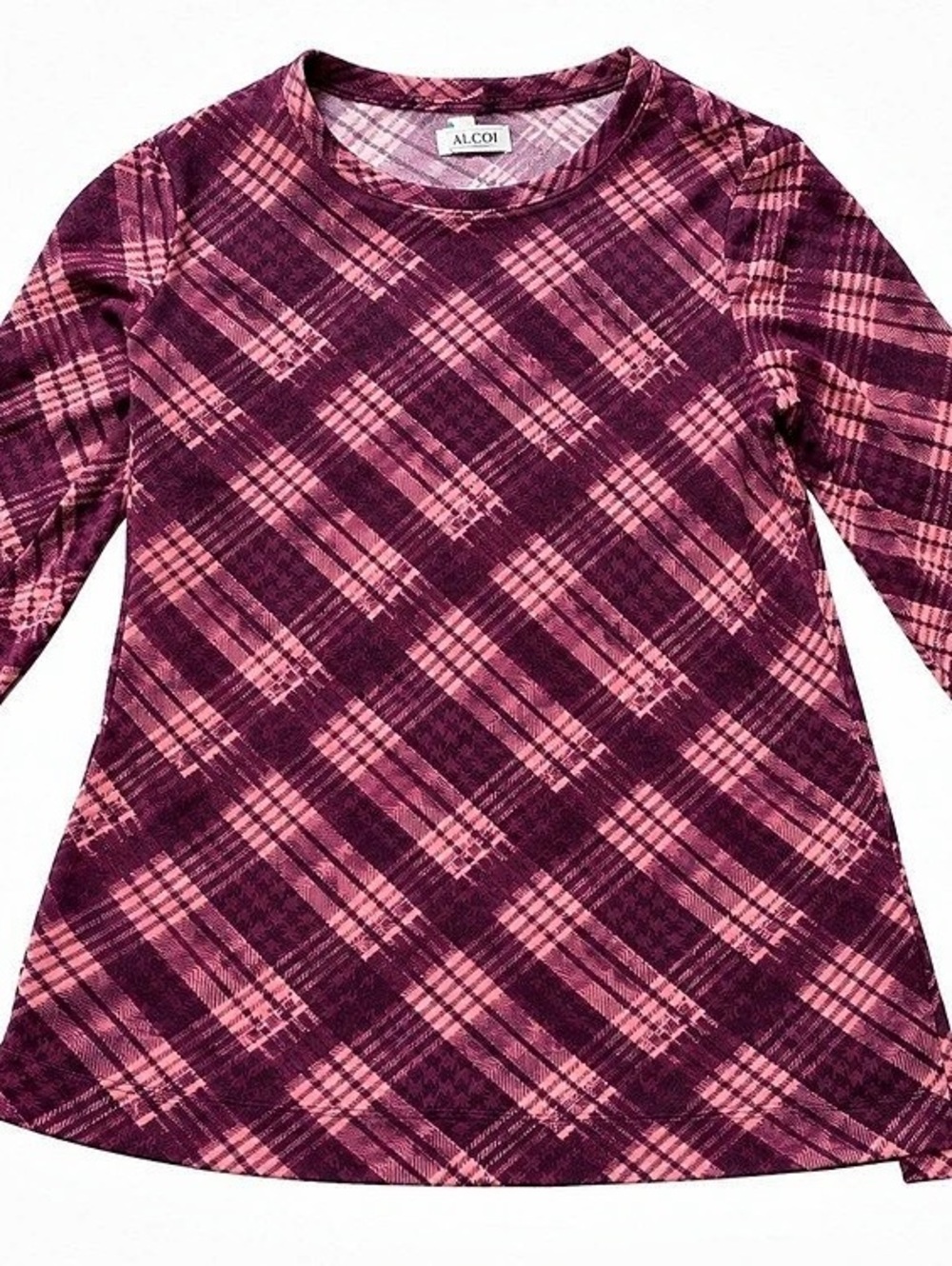 D&Co Denim + Company Purple Pink Plaid Long Sleeve Tunic Top Small